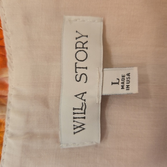 WILLA STORY Ruffled Cotton Peasant Boho Striped Dress Peachy Orange Size Large - Picture 11 of 12